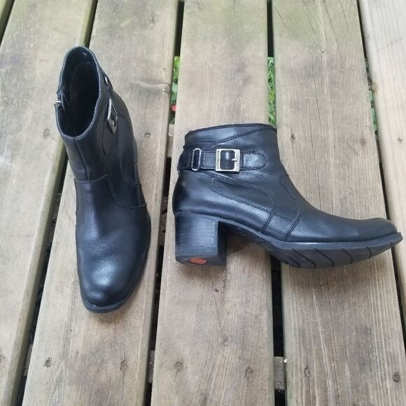 Harley Davidson 84296 Black Leather Zip Ankle Booties 9 - Picture 1 of 9